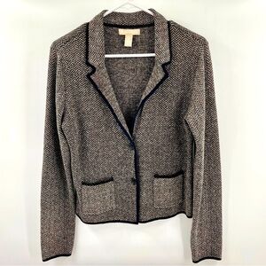 Banana Republic Black and Cream Herringbone Trim Blazer